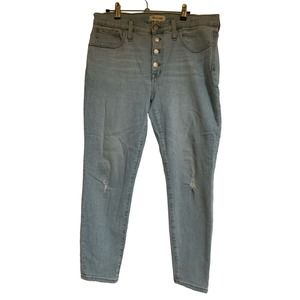 Madewell 9" High Rise Skinny Size 31 Button Fly Light Wash Slight Distress